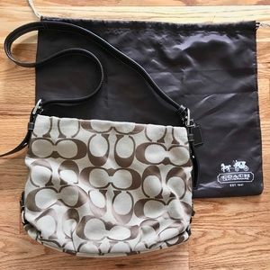 Coach Signature Hobo brown/tan fabric shoulder bag
